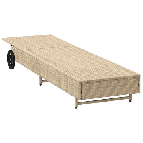 Liggestol med hjul og hynde polyrattan beige