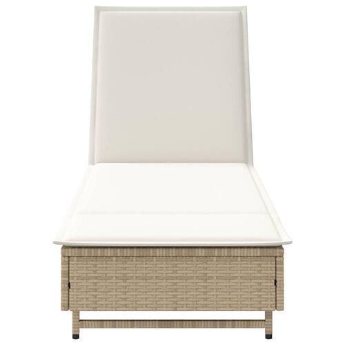 Liggestol med hjul og hynde polyrattan beige