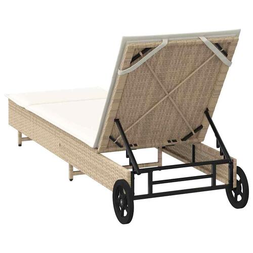 Liggestol med hjul og hynde polyrattan beige