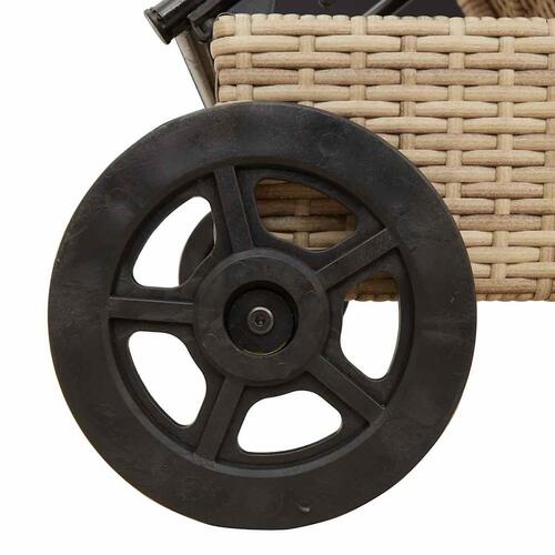 Liggestol med hjul og hynde polyrattan beige