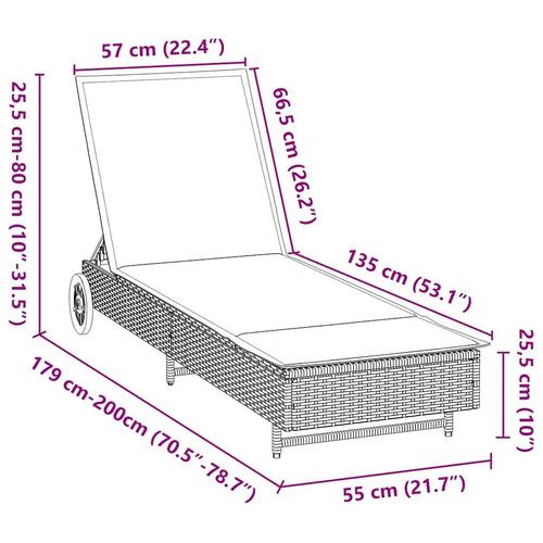 Liggestol med hjul og hynde polyrattan beige