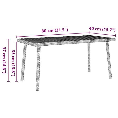 Havesofabord 80x40x37 cm firkantet polyrattan lysegrå