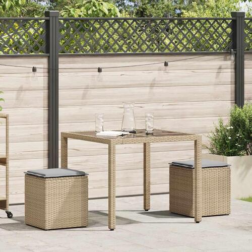 Havestole med hynder 2 stk. 40x40x43 cm polyrattan beige