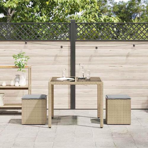 Havestole med hynder 2 stk. 40x40x43 cm polyrattan beige
