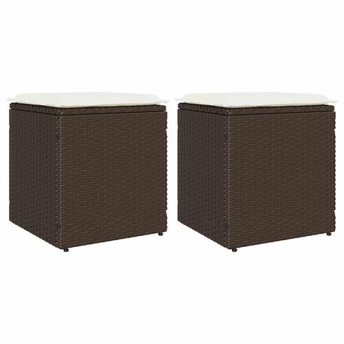 Havestole med hynder 2 stk. 40x40x43 cm polyrattan brun