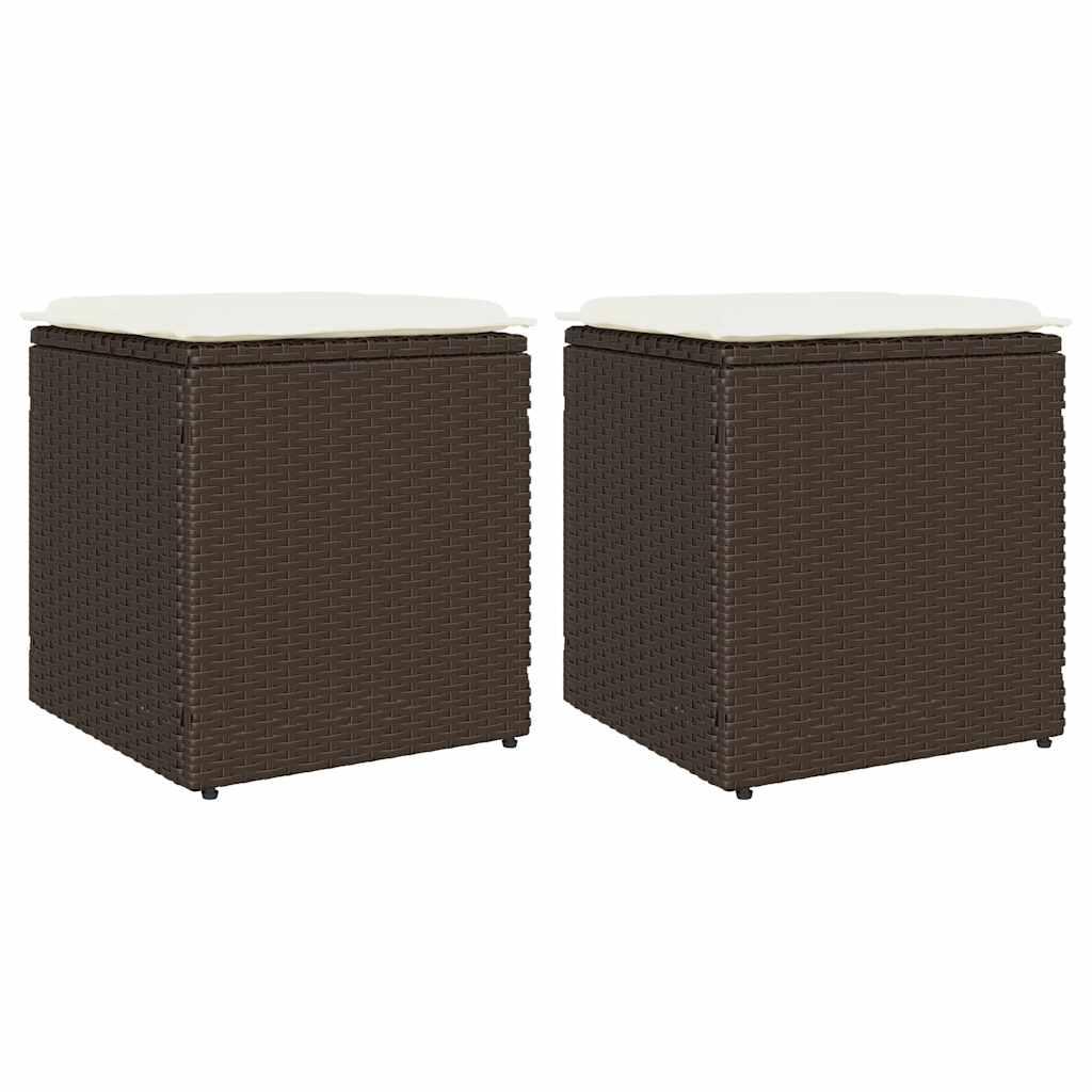 Havestole med hynder 2 stk. 40x40x43 cm polyrattan brun