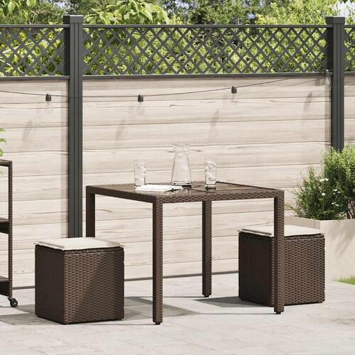 Havestole med hynder 2 stk. 40x40x43 cm polyrattan brun