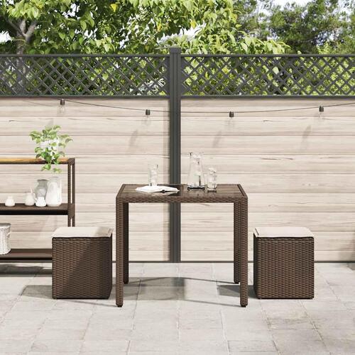 Havestole med hynder 2 stk. 40x40x43 cm polyrattan brun