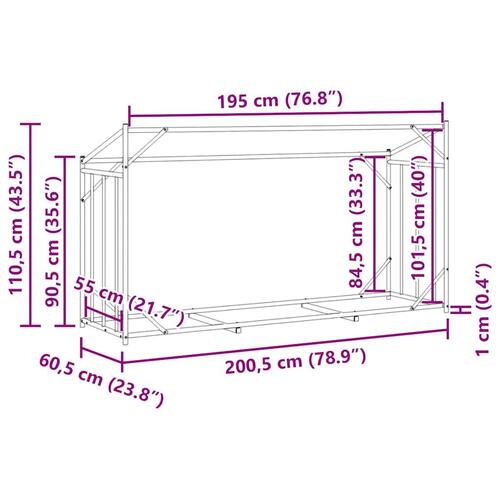 Brændestativ med regnslag 200,5x60,5x110,5 cm galvaniseret stål
