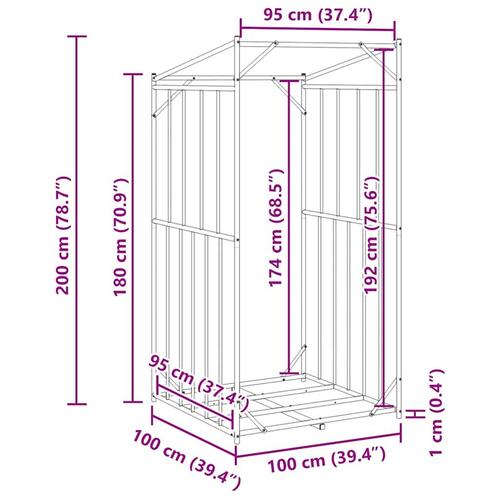 Brændestativ med regnslag 100x100x200 cm galvaniseret stål