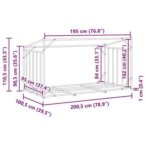 Brændestativ med regnslag 200,5x100,5x110,5cm galvaniseret stål