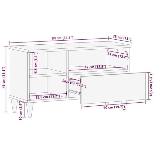Tv-bord 80x33x46 cm massivt mangotræ sort