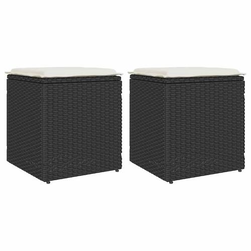Havestole med hynder 2 stk. 40x40x43 cm polyrattan sort