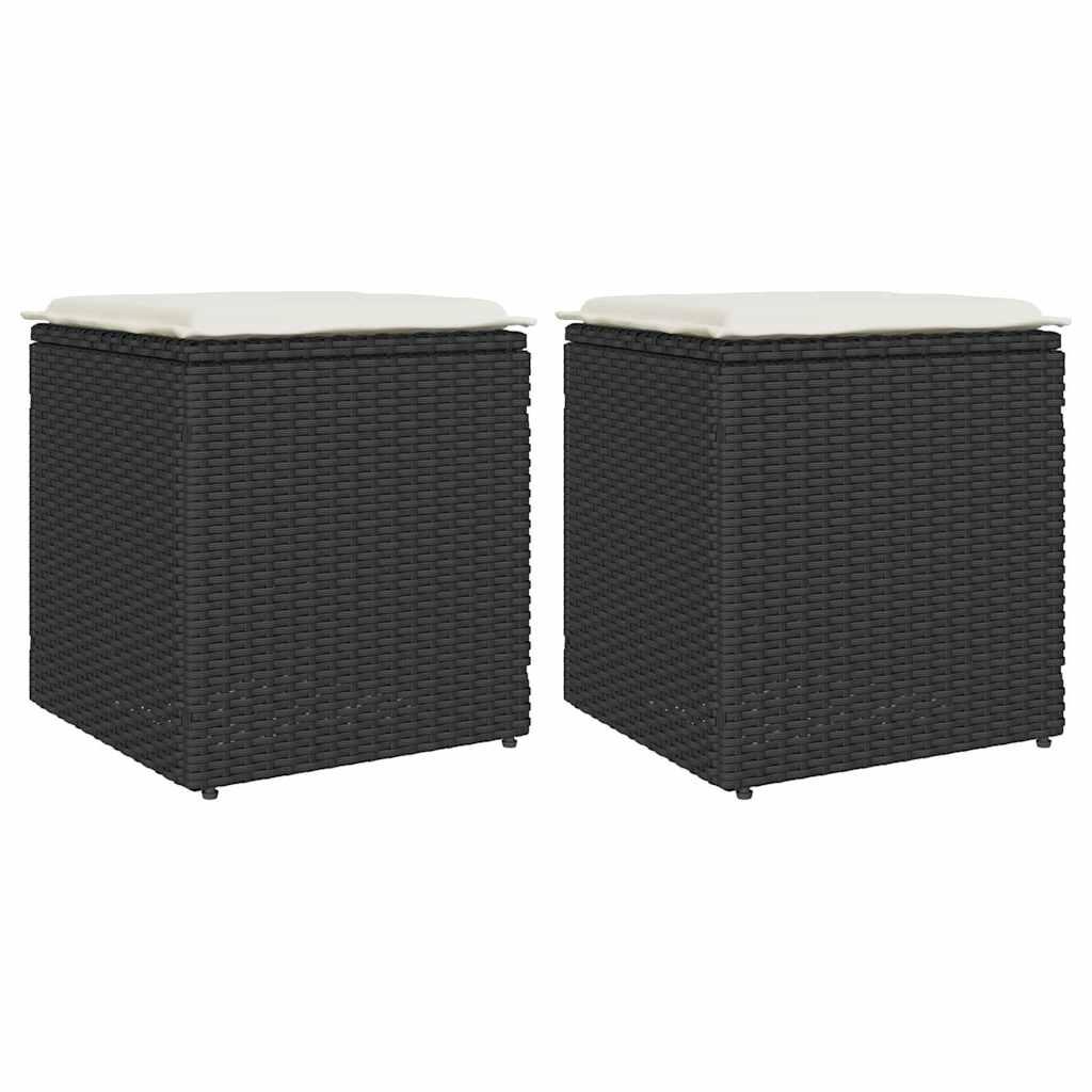 Havestole med hynder 2 stk. 40x40x43 cm polyrattan sort