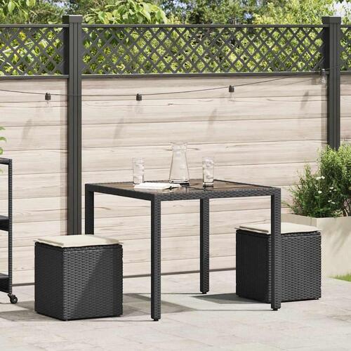 Havestole med hynder 2 stk. 40x40x43 cm polyrattan sort