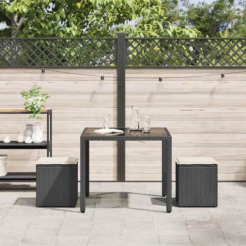 Havestole med hynder 2 stk. 40x40x43 cm polyrattan sort
