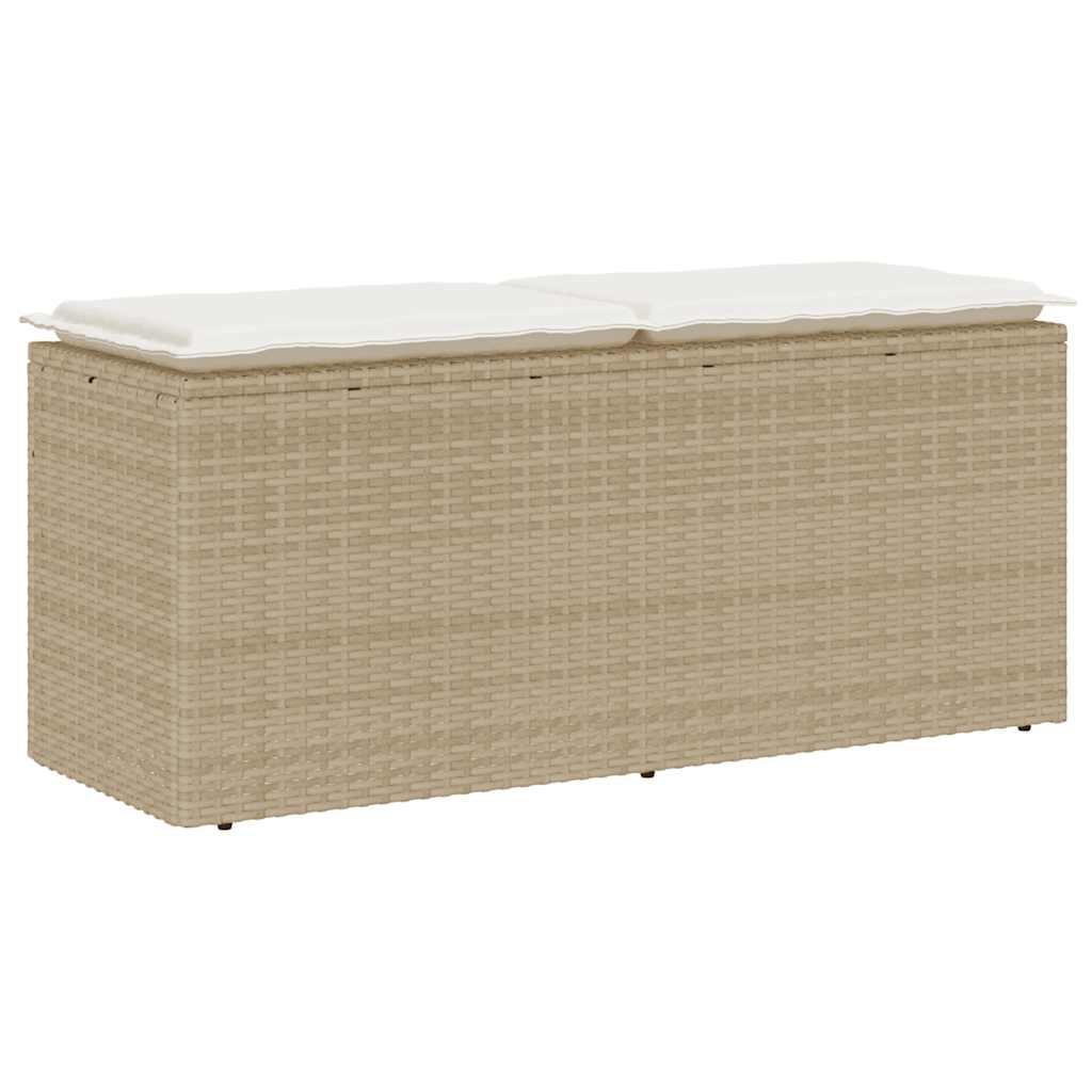 Havebænk Med Hynde 110X40X44 Cm Polyrattan - beige og cremefarvet