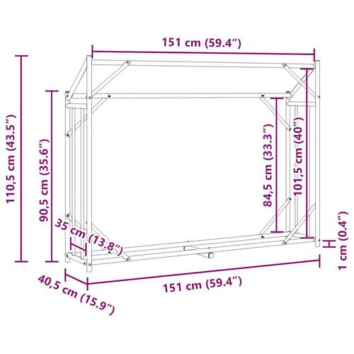 Brændestativ med regnslag 151x40,5x110,5 cm galvaniseret stål