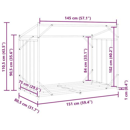 Brændestativ med regnslag 151x80,5x110,5 cm galvaniseret stål