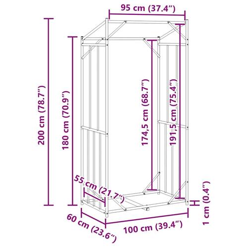 Brændestativ med regnslag 100x60x200 cm galvaniseret stål