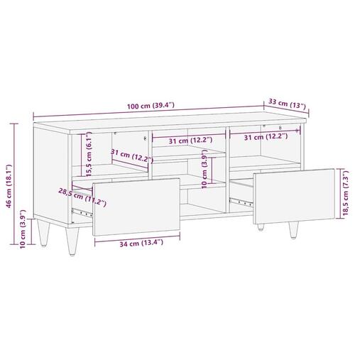 Tv-bord 100x33x46 cm massivt mangotræ sort