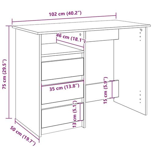 Skrivebord 102x50x75 cm konstrueret træ kunsteg