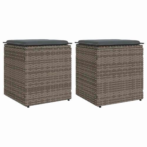 Havestole med hynder 2 stk. 40x40x43 cm polyrattan grå