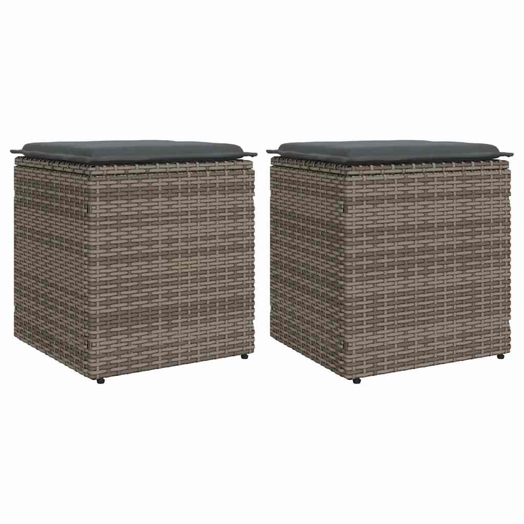 Havestole med hynder 2 stk. 40x40x43 cm polyrattan grå
