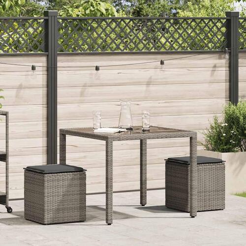 Havestole med hynder 2 stk. 40x40x43 cm polyrattan grå