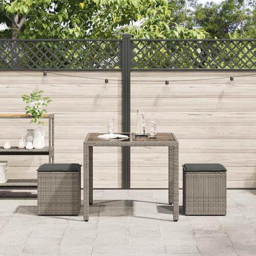 Havestole med hynder 2 stk. 40x40x43 cm polyrattan grå