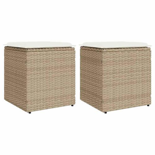 Havestole med hynder 2 stk. 40x40x43 cm polyrattan beige