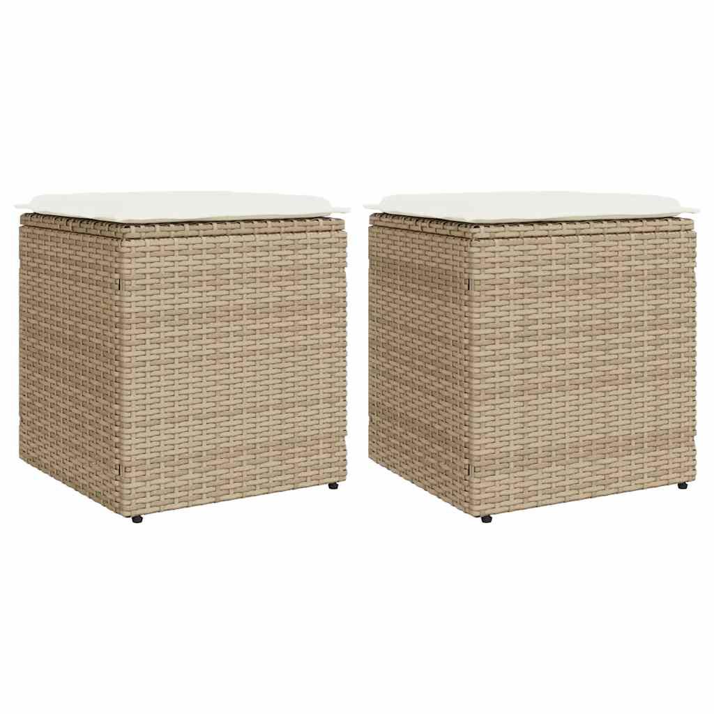 Havestole med hynder 2 stk. 40x40x43 cm polyrattan beige