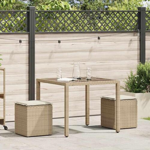 Havestole med hynder 2 stk. 40x40x43 cm polyrattan beige