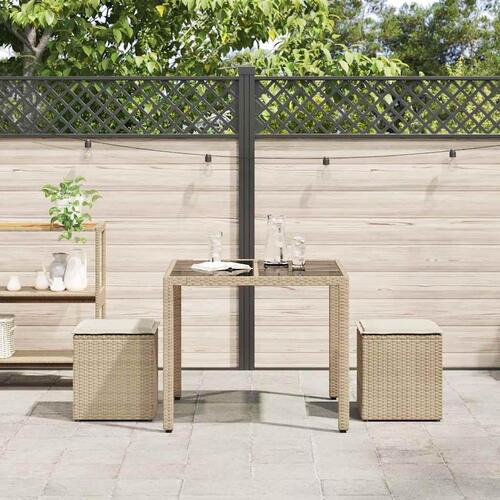 Havestole med hynder 2 stk. 40x40x43 cm polyrattan beige