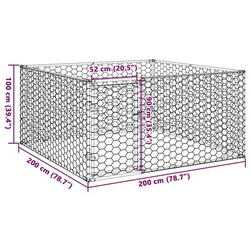 Udendørs hundegård med dør 2x2x1 m galvaniseret stål