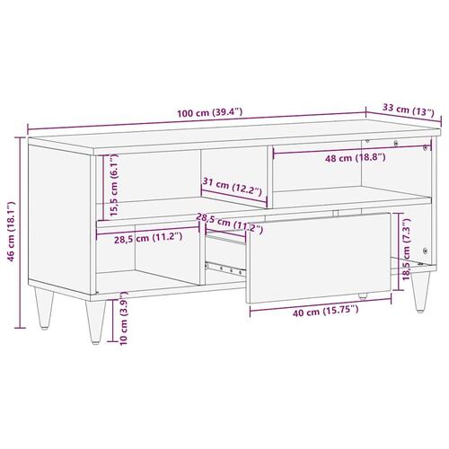 Tv-bord 100x33x46 cm massivt mangotræ sort