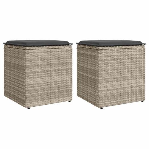 Havestole med hynder 2 stk. 40x40x43 cm polyrattan lysegrå