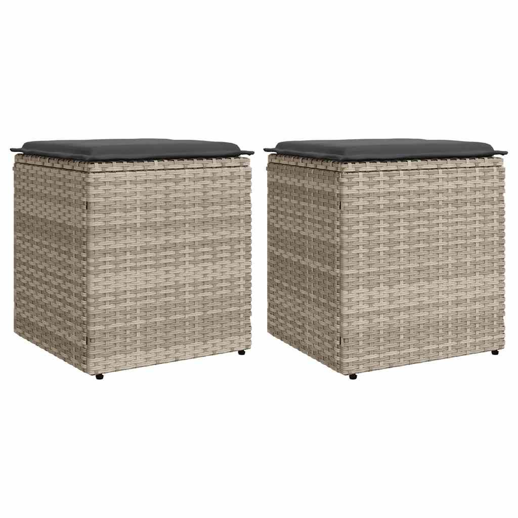 Havestole med hynder 2 stk. 40x40x43 cm polyrattan lysegrå
