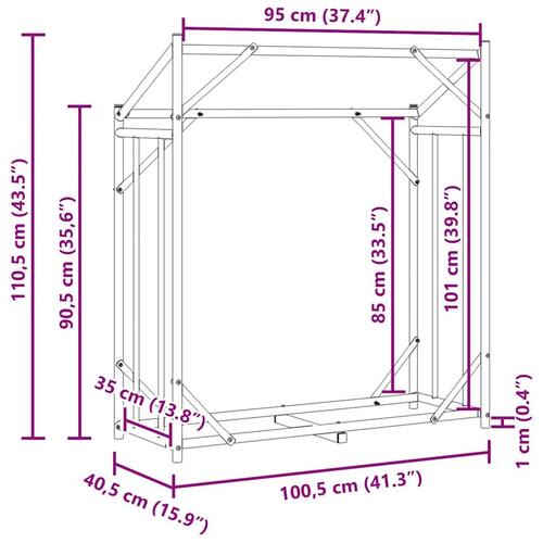Brændestativ med regnslag 100,5x40,5x110,5 cm galvaniseret stål