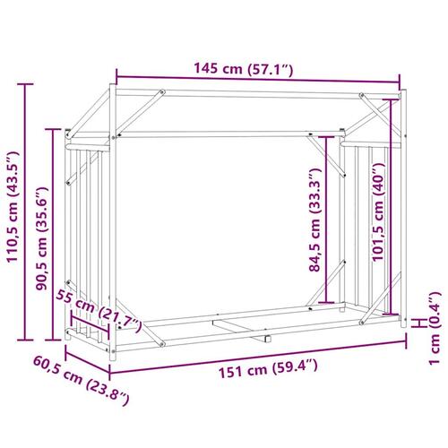 Brændestativ med regnslag 151x60,5x110,5 cm galvaniseret stål