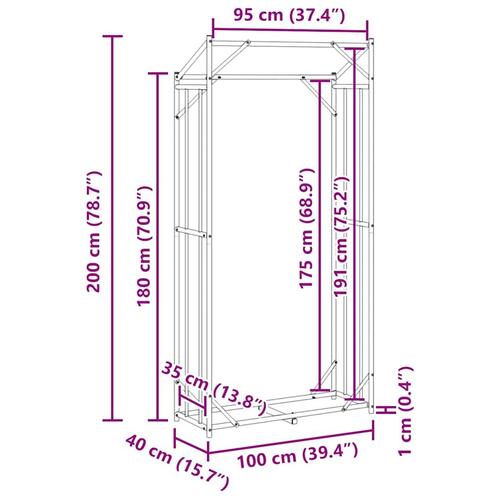 Brændestativ med regnslag 100x40x200 cm galvaniseret stål