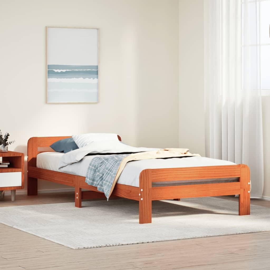 Sengeramme uden madras 90x200 cm massivt fyrretræ gyldenbrun