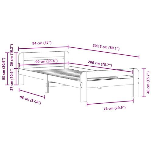 Sengeramme uden madras 90x200 cm massivt fyrretræ gyldenbrun