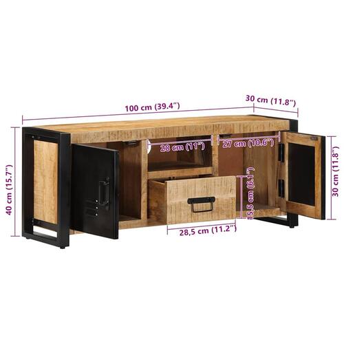 Tv-bord 100x30x40 cm massivt ru mangotræ