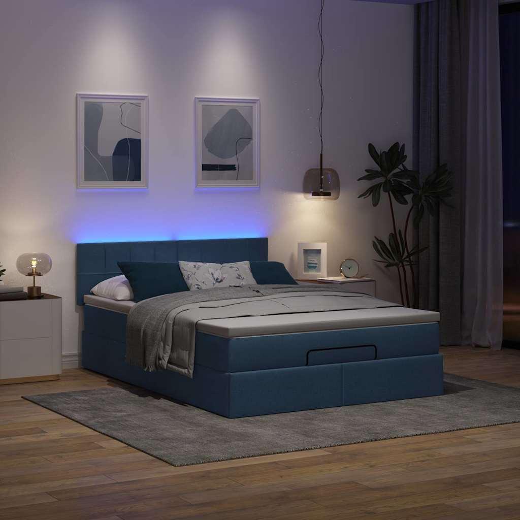 Ottoman Seng Med Madras & Leds Stof Blå - Blok med firkanter / 140 x 200 cm