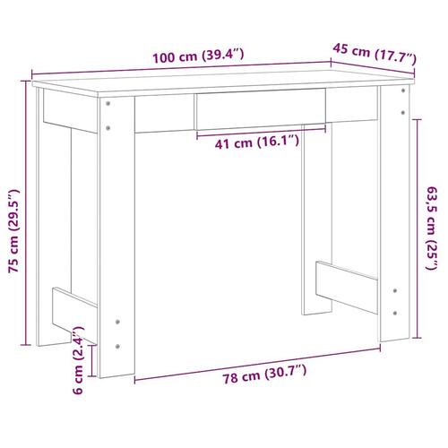 Skrivebord 100x45x75 cm konstrueret træ sort