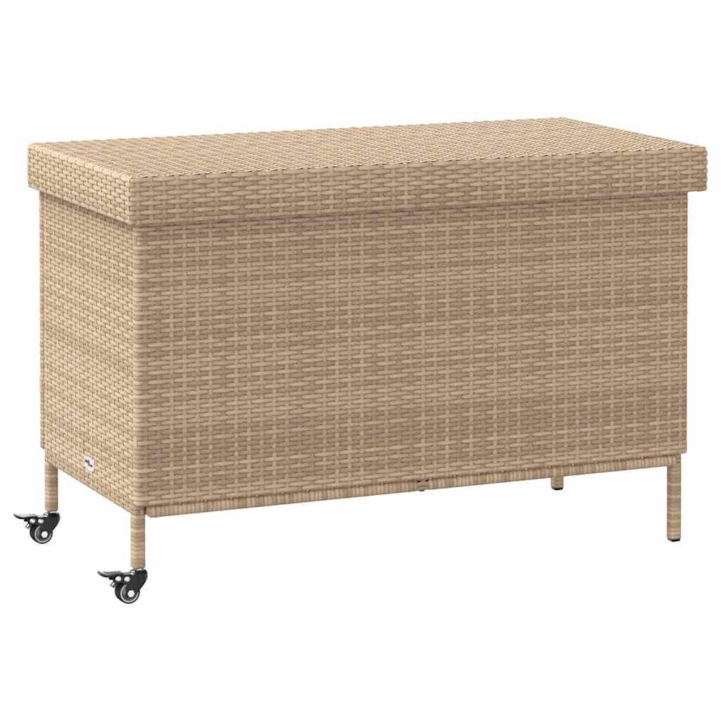 Opbevaringsboks med hjul 110x55x73 cm polyrattan beige