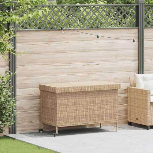 Opbevaringsboks med hjul 110x55x73 cm polyrattan beige