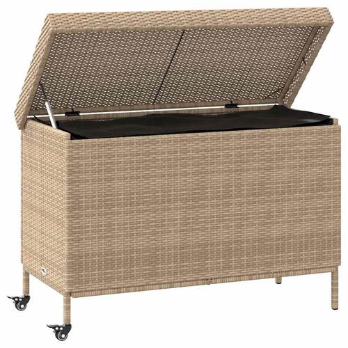 Opbevaringsboks med hjul 110x55x73 cm polyrattan beige