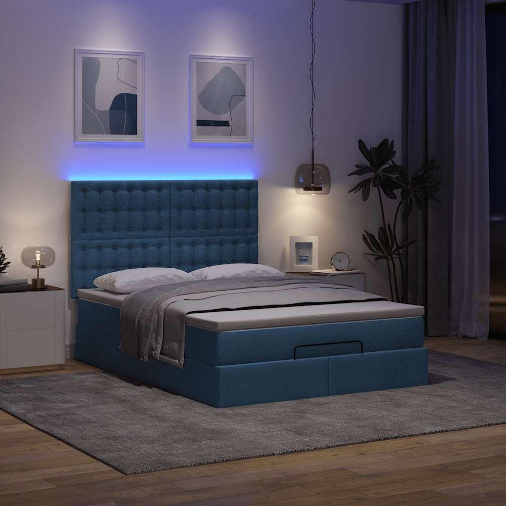 Ottoman Seng Med Madras & Leds Stof Blå - knapper / 140 x 200 cm
